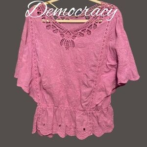 Democracy Pink Lace Embroidered Eyelet Hem Waist